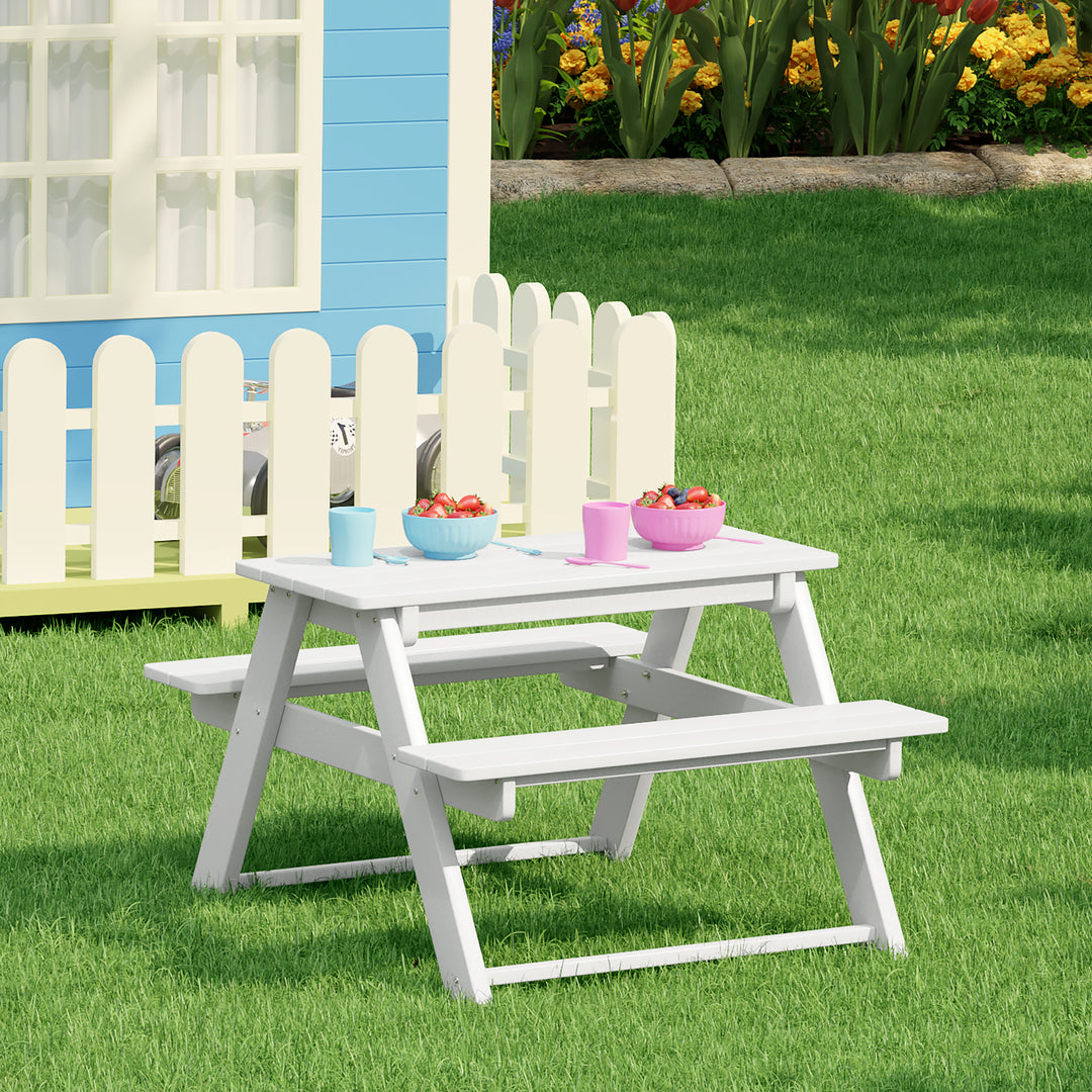 Malibu Outdoor Patio Kids HDPE Plastic Picnic Bench Table