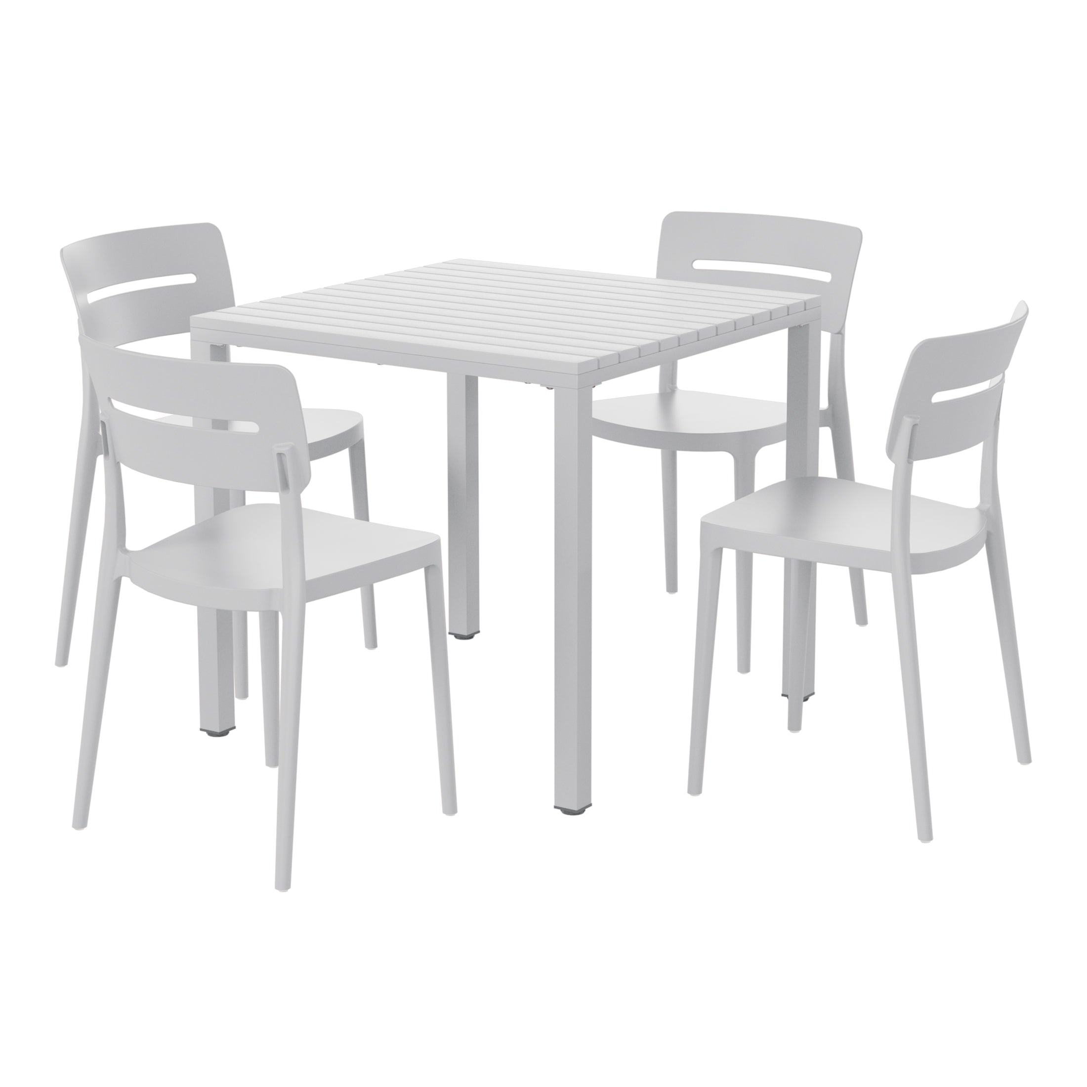 Playa 5-Piece Outdoor Metal Frame Dining Table Patio Set with Stackable Patio Dining Chairs