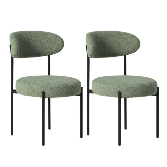 Alexandria Mid-Century Modern Upholstered Sherpa Round Dining Chairs (Set of 2)