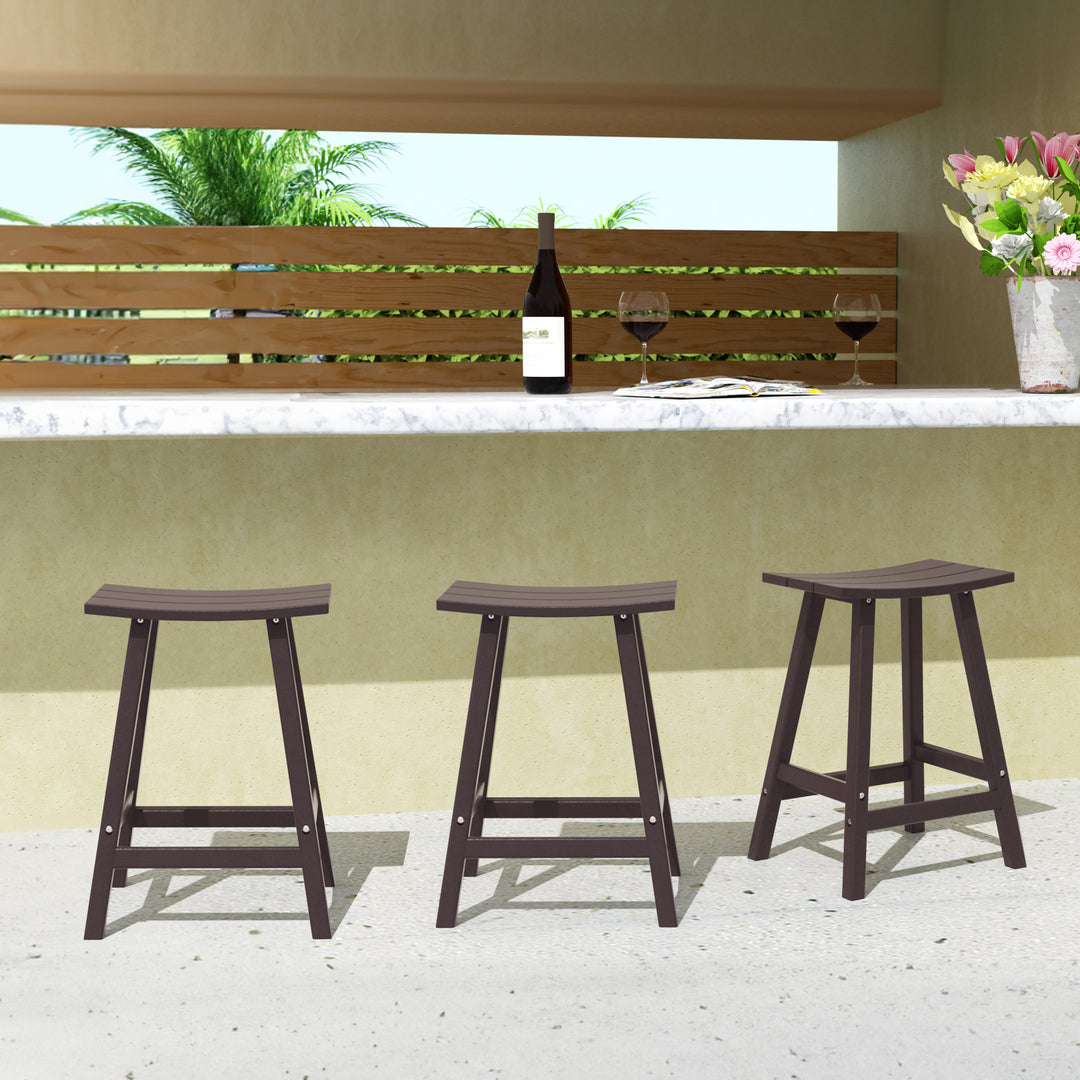 Malibu 24" HDPE Outdoor Patio Counter Height Bar Stools (Set of 3)
