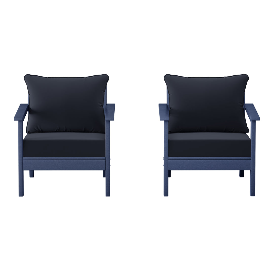 Avalon Outdoor Modern HDPE Patio Club Chairs with Deep Seat Cushions (Set of 2)