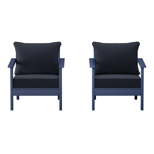 Avalon Outdoor Modern HDPE Patio Club Chairs with Deep Seat Cushions (Set of 2)
