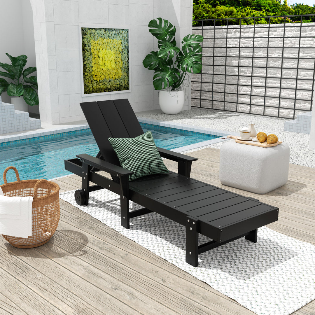 Ashore Modern Reclining Chaise Lounge With Arms & Wheels