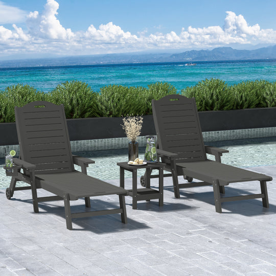 Aruba 3-Piece Outdoor Patio Chaise Lounge Chair with Wheels & Cup Holder with Patio Side Table