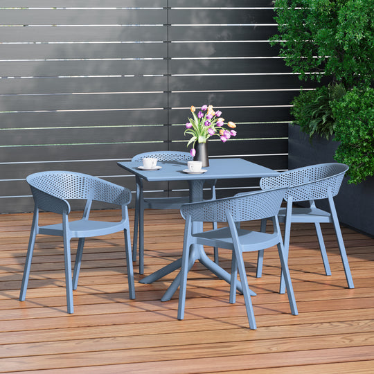 Playa 5-Piece Modern Patio Square Dining Table Set with Stackable Patio Dining Chairs