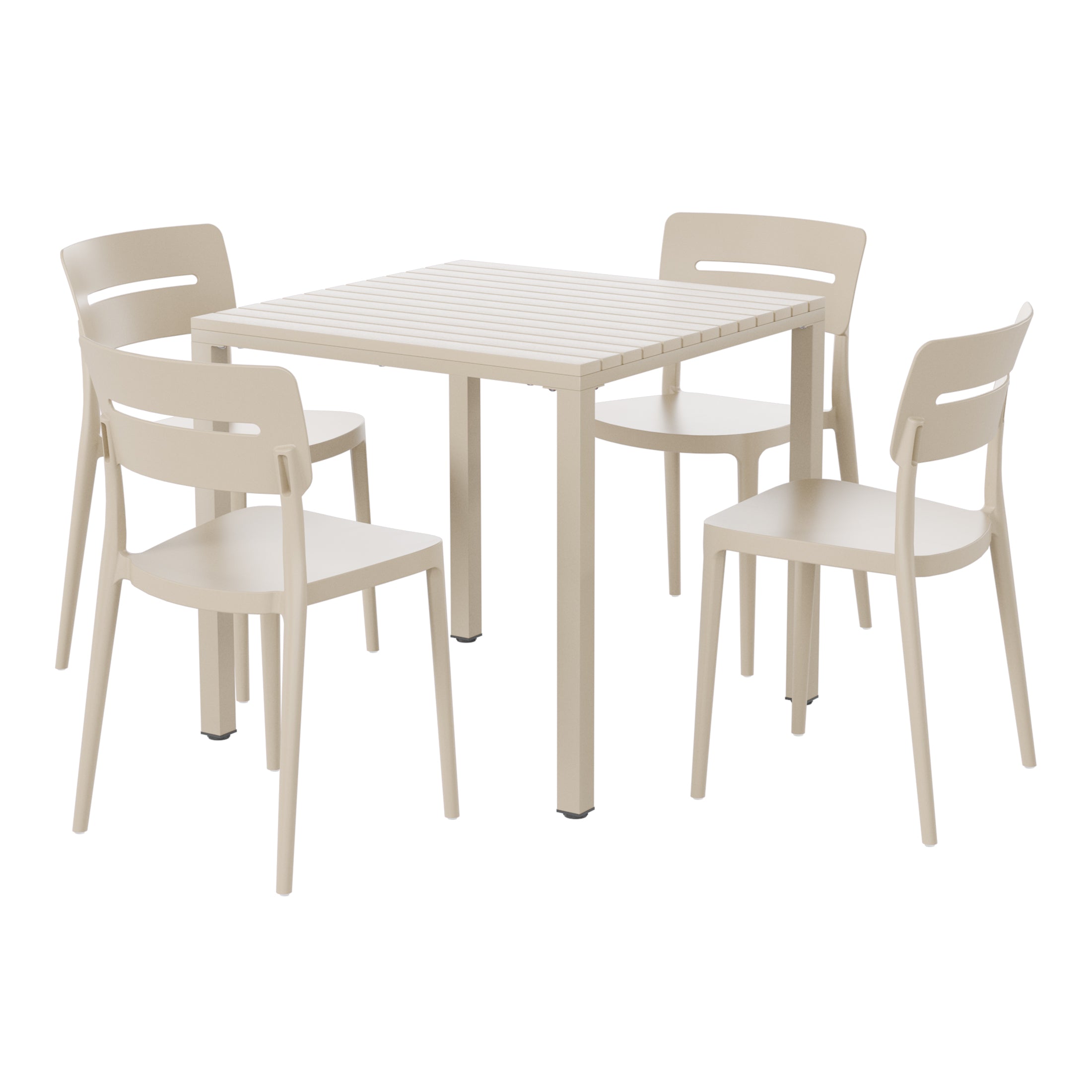 Playa 5-Piece Outdoor Metal Frame Dining Table Patio Set with Stackable Patio Dining Chairs
