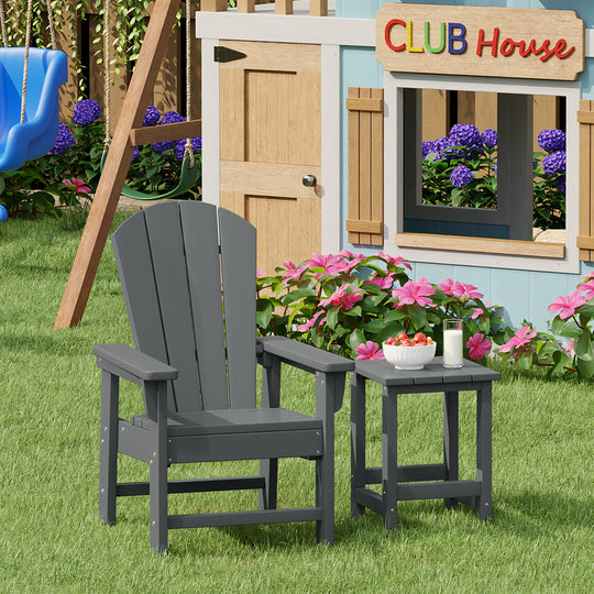 Malibu 2-Piece Kids Outdoor HDPE Adirondack Chair With Square Side Table Set