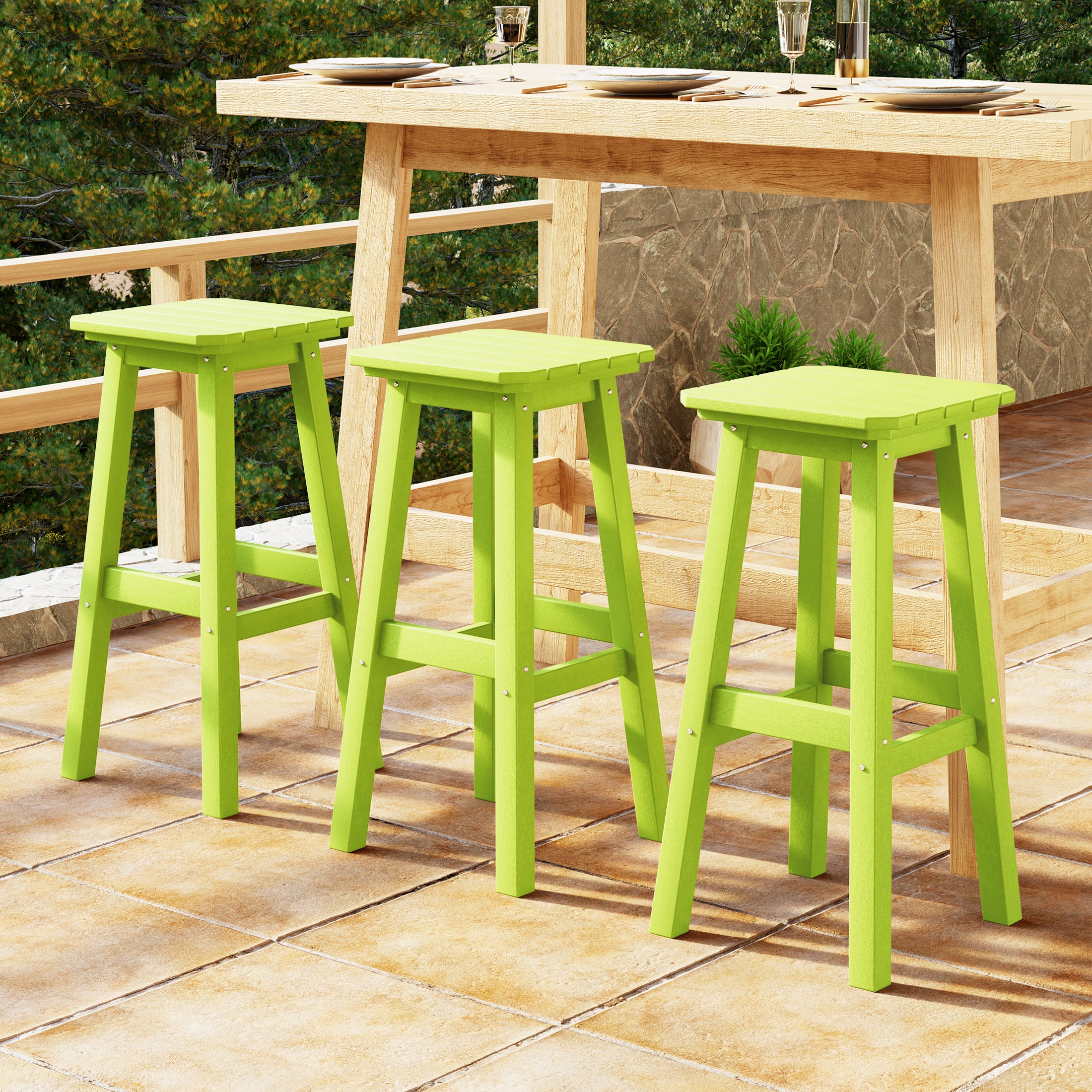 Malibu 29" HDPE Outdoor Patio Square Bar Stools (Set of 3)
