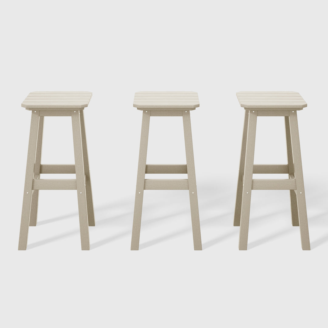 Malibu 29" HDPE Outdoor Patio Square Bar Height Bar Stool (Set of 3)