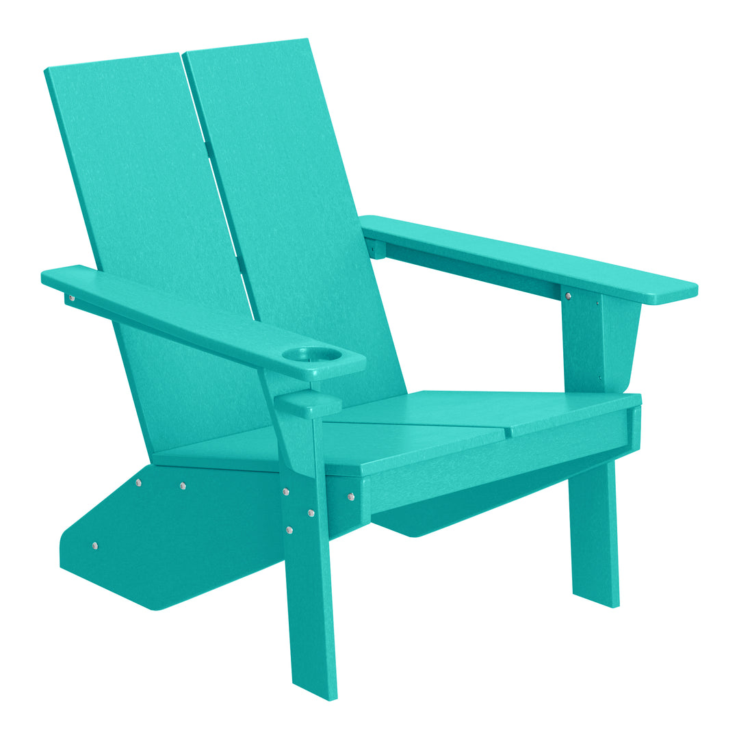 Riviera Outdoor 4-Piece HDPE Modern Adirondack Chairs Set with Folding Patio Ottomans and Cup Holder
