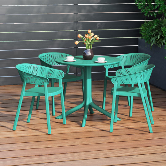 Playa 5-Piece Modern Patio Round Dining Table Set with Stackable Patio Dining Chairs