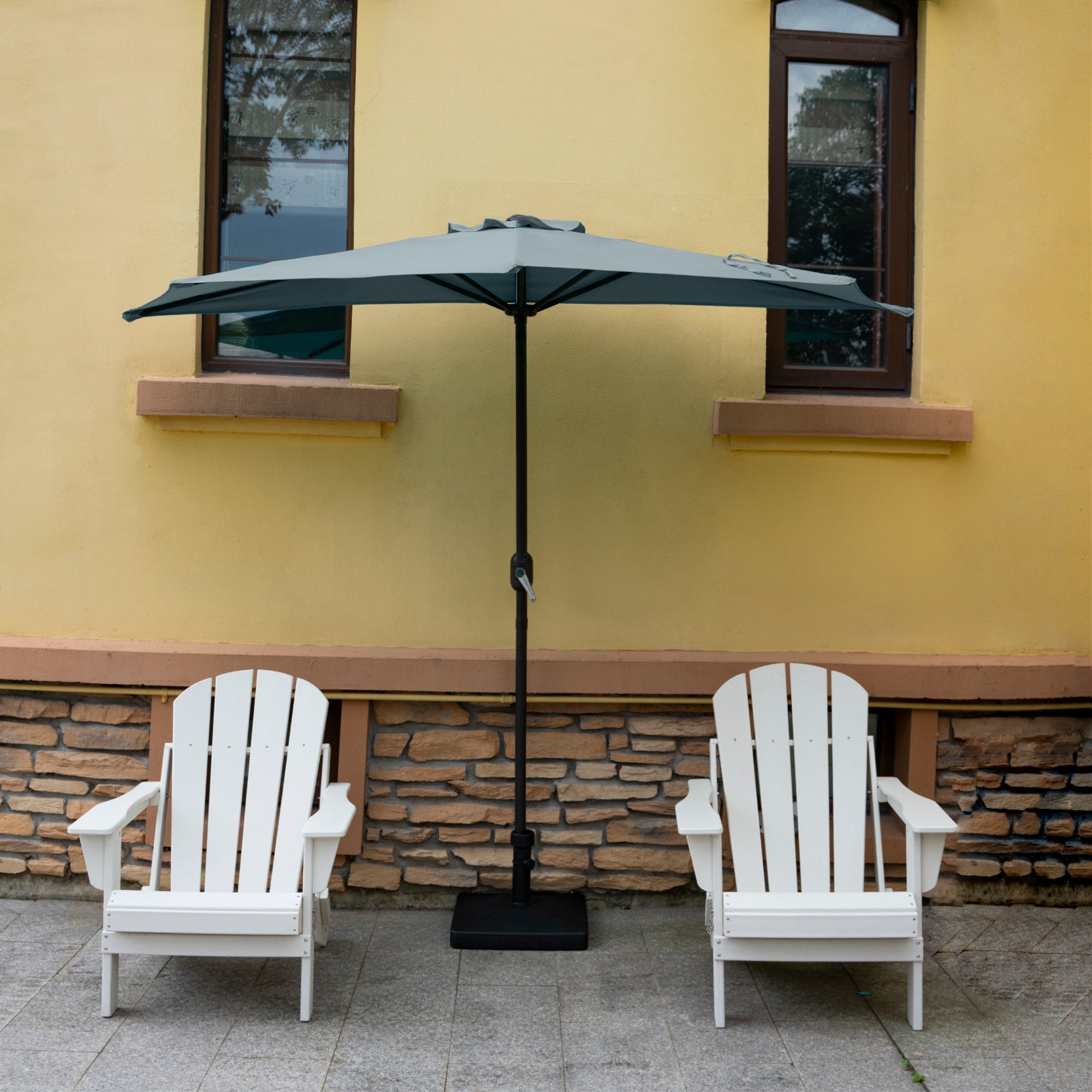 Lanai 9 ft. Aluminum Half Market Crank Lift Patio Umbrella