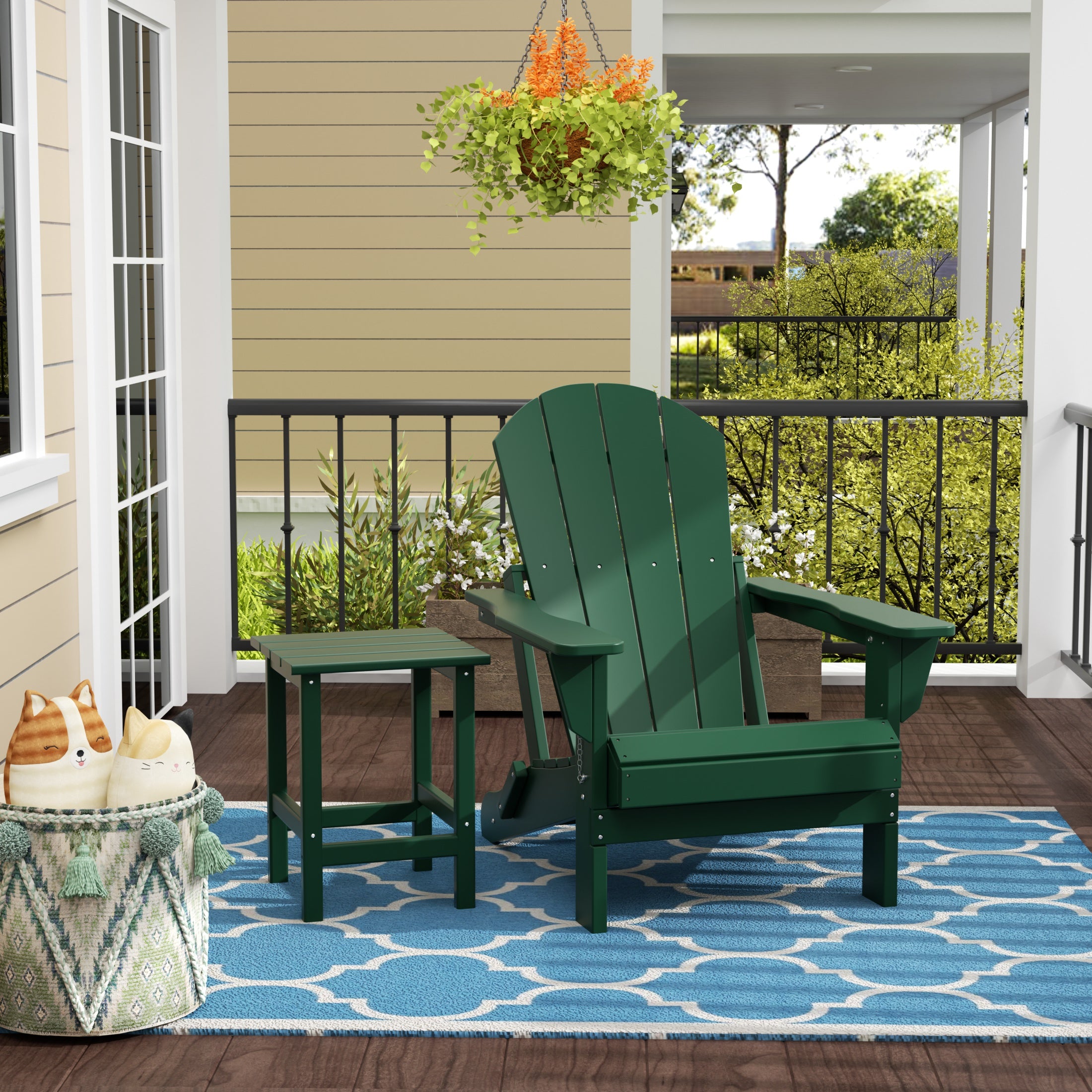 Malibu 2 piece set outdoor folding Poly Adirondack chair with side table