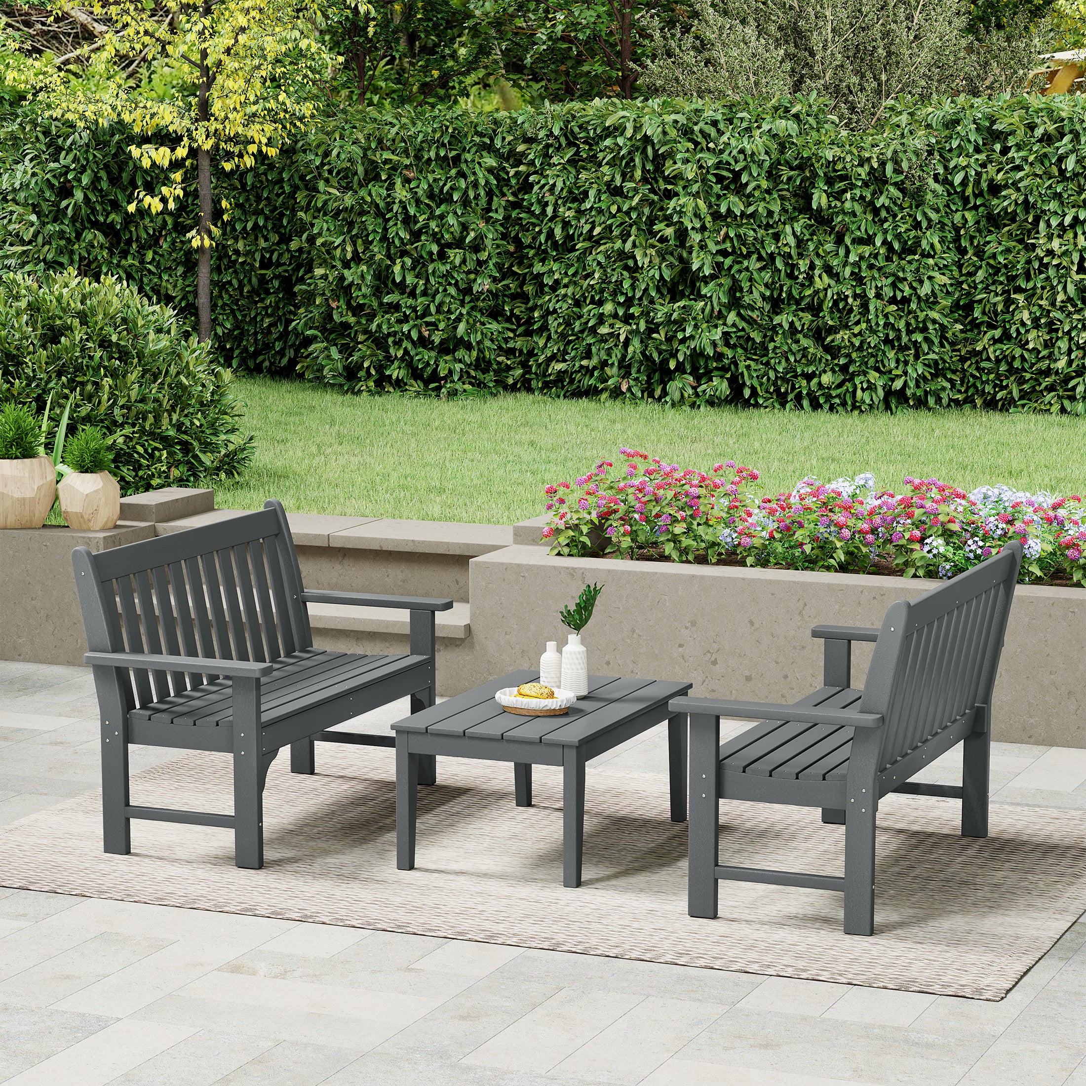 Malibu 3-Piece HDPE Outdoor Patio Furniture Couch and Coffee Table Set