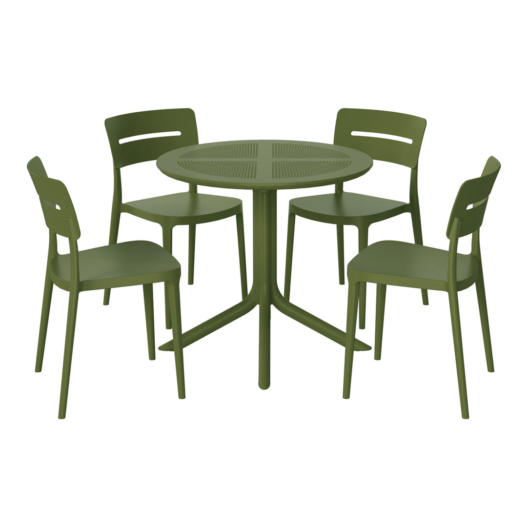 Playa Modern 5-Piece Resin Round Patio Dining Table Set with Stackable Patio Dining Chairs