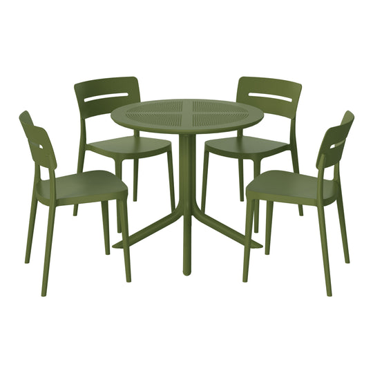 Playa Modern 5-Piece Resin Round Patio Dining Table Set with Stackable Patio Dining Chairs