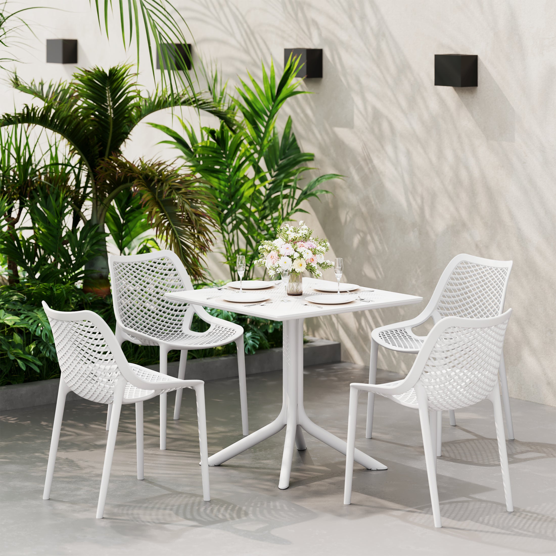 Playa 31.5" Square Plastic Outdoor Patio Dining Table for 4
