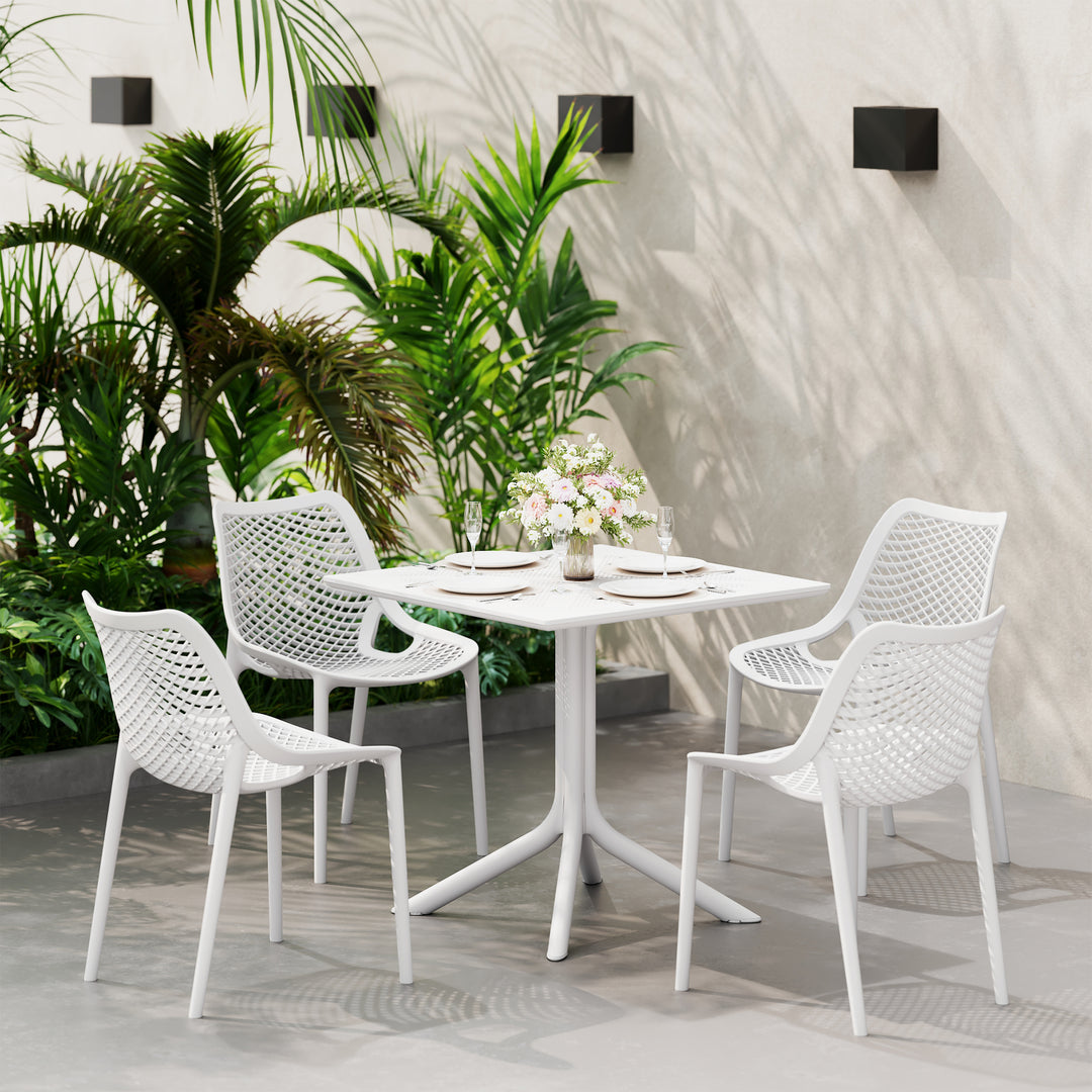 Playa 5-Piece Modern Square Patio Dining Table Set with Stackable Patio Dining Chairs