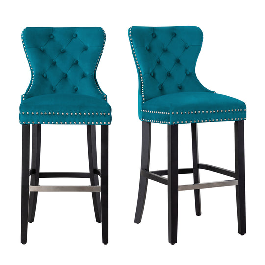 Wordford 29" Tufted Velvet Bar Stool (Set of 2), Black