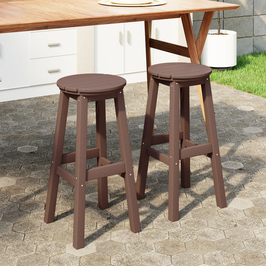 Malibu 29" HDPE Outdoor Patio Round Bar Stool (Set of 2)