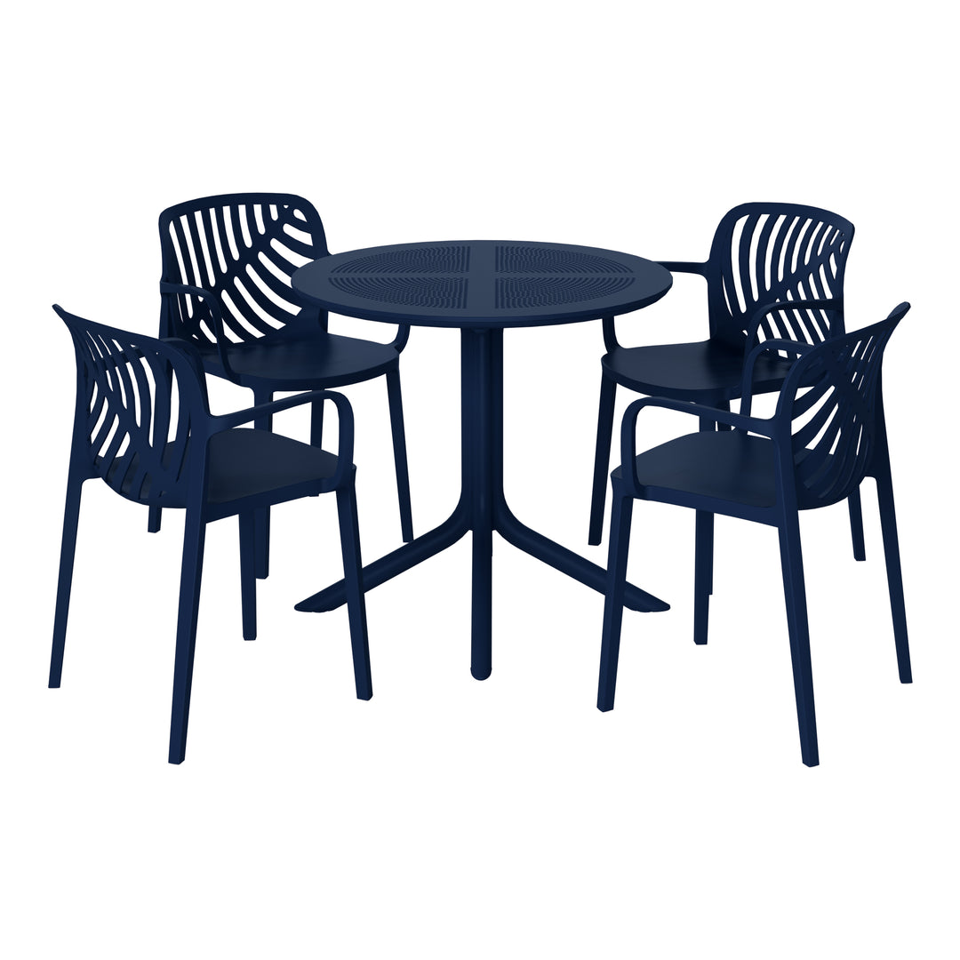 Playa 5-Piece Outdoor Resin Round Patio Dining Table Set with Modern Stackable Patio Dining Chairs
