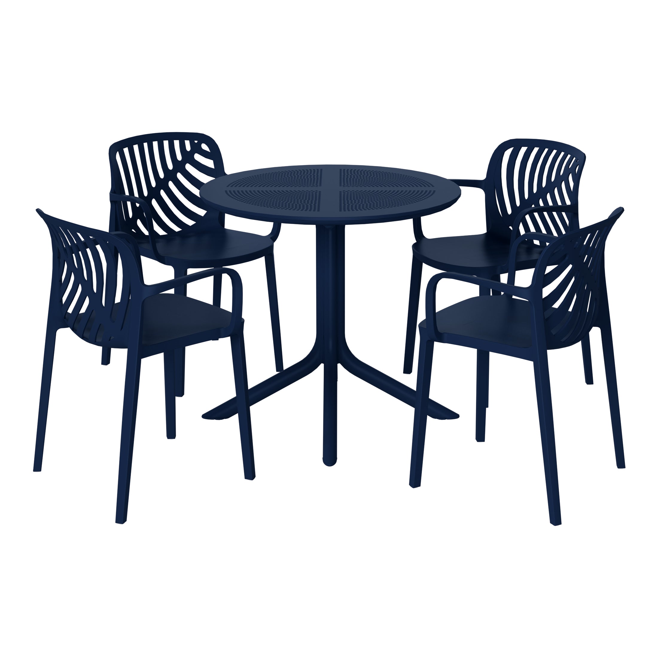 Playa 5-Piece Outdoor Resin Round Patio Dining Table Set with Modern Stackable Patio Dining Chairs