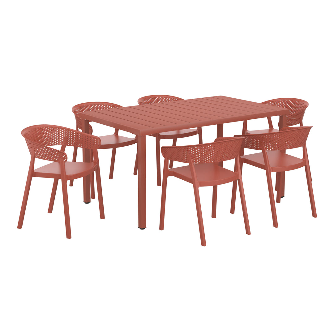 Playa 7-Piece Outdoor Metal Rectanle Patio Dining Table Set With Stackable Patio Dining Chairs