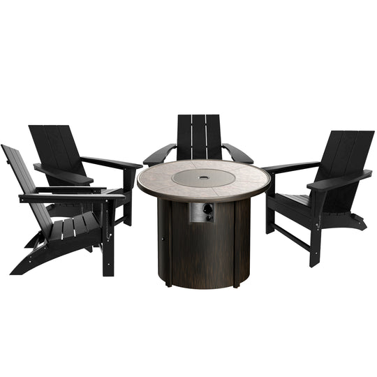 Ashore Modern Folding Poly Adirondack Chair With Round Fire Pit Table