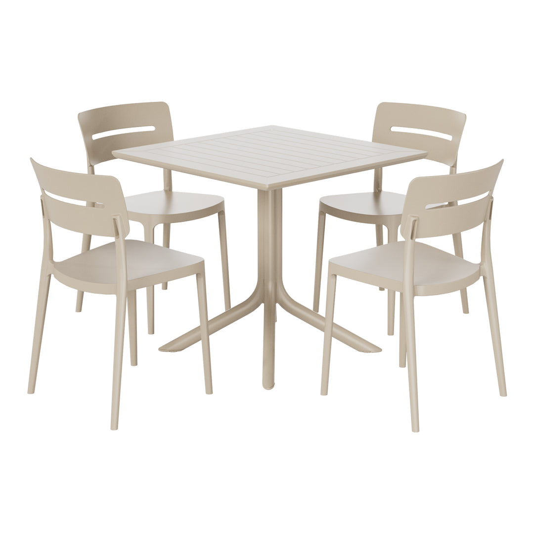 Playa Modern 5-Piece Resin Patio Dining Table Set with Stackable Patio Dining Chairs
