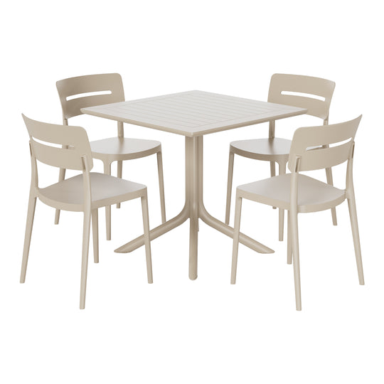 Playa Modern 5-Piece Resin Patio Dining Table Set with Stackable Patio Dining Chairs