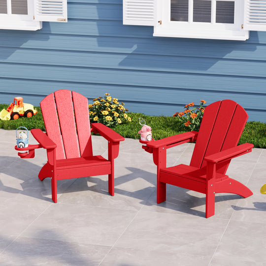Malibu Kids Outdoor HDPE Plastic Adirondack Patio Chairs with Cup Holders (Set of 2)