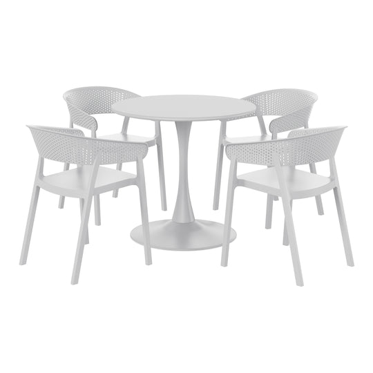Playa 5-Piece Indoor Outdoor Metal Patio Dining Table Set With Stackable Patio Chairs