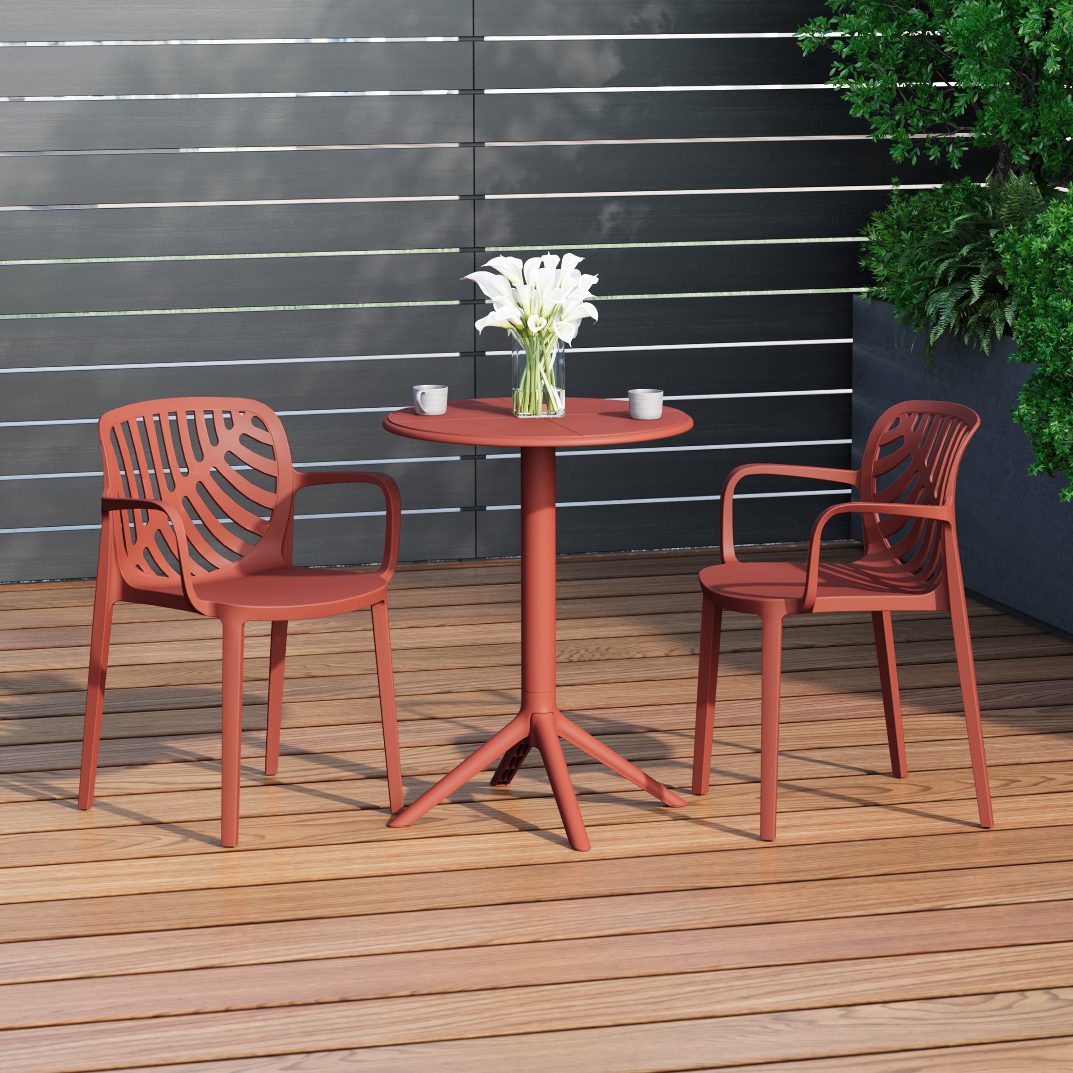 Playa 3-Piece Outdoor Resin Patio Bistro Table Set with Stackable Patio Dining Side Chairs For 2