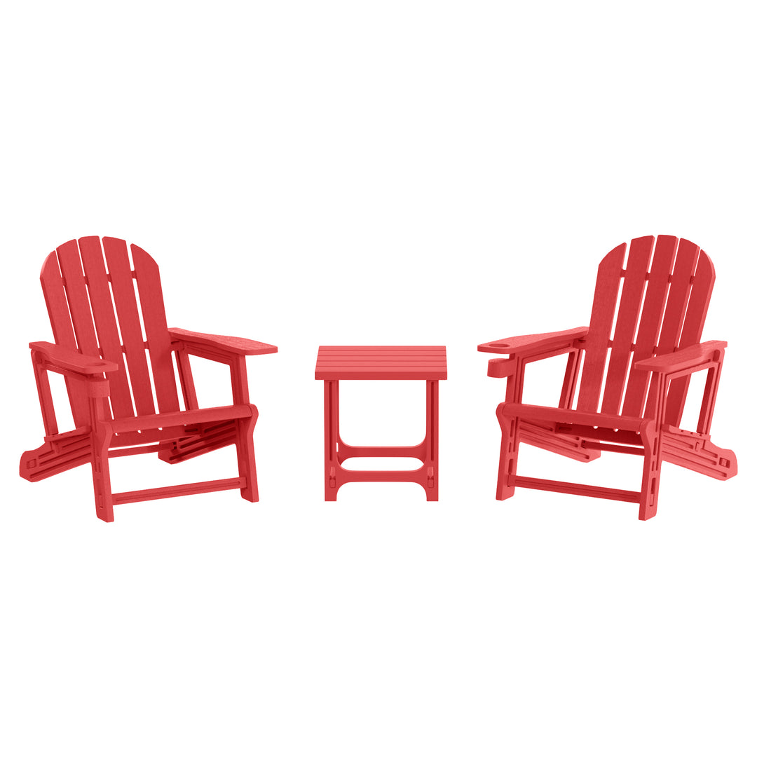Azura 3-Piece HDPE Plastic Adirondack Patio Chairs With 18" Square Side Table Set
