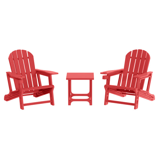 Azura 3-Piece HDPE Plastic Adirondack Patio Chairs With 18" Square Side Table Set