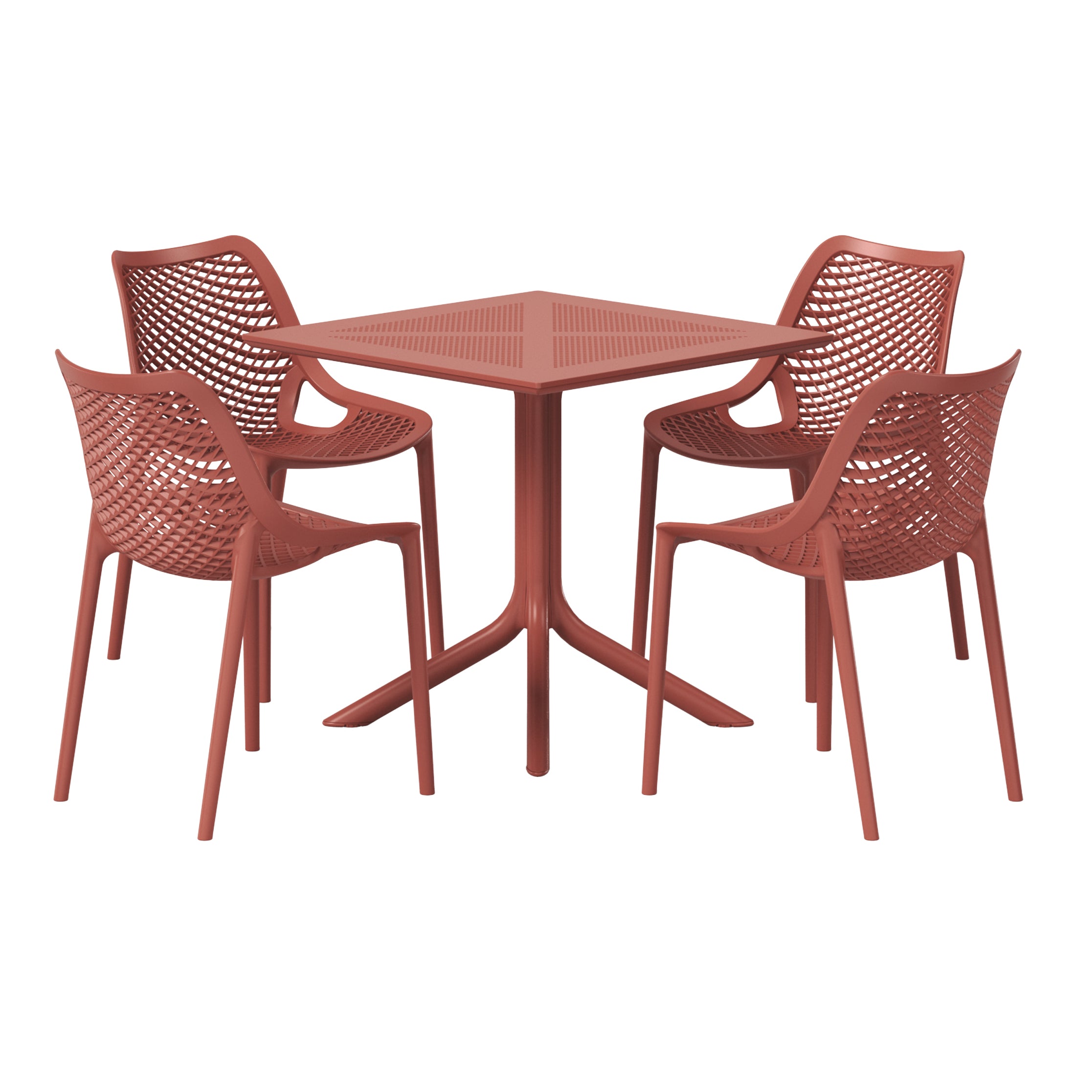 Playa 5-Piece Modern Square Patio Dining Table Set with Stackable Patio Dining Chairs