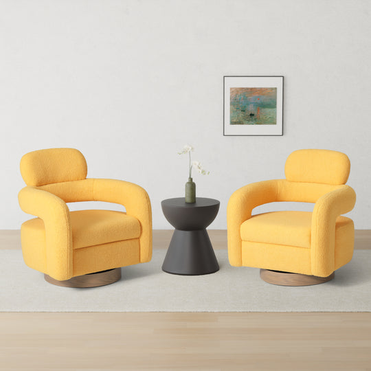 Alexandria Mid-Century Modern Sherpa Swivel Barrel Accent Chair (Set of 2)