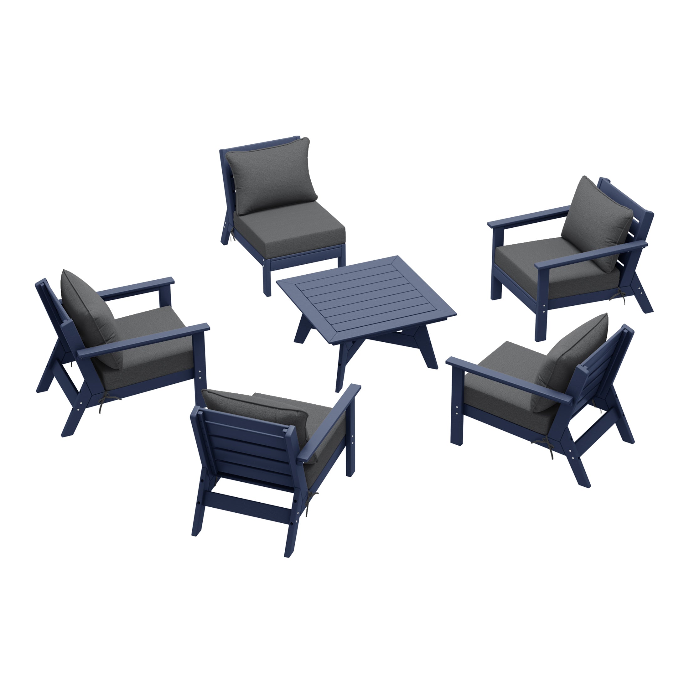 Avalon Outdoor 6-Piece Modular Sectional Patio Furniture Sofa Set in Navy Blue Frame