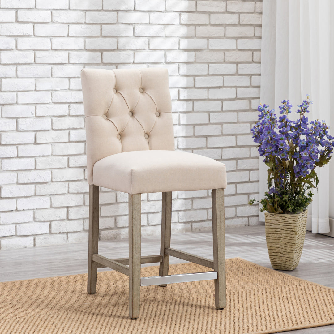 Hayes 24" Linen Fabric Tufted Counter Stool,Antique Gray