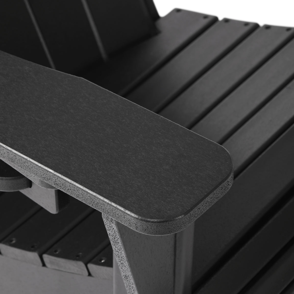 Highland Adirondack chair with cup holder in Black, armrest detail