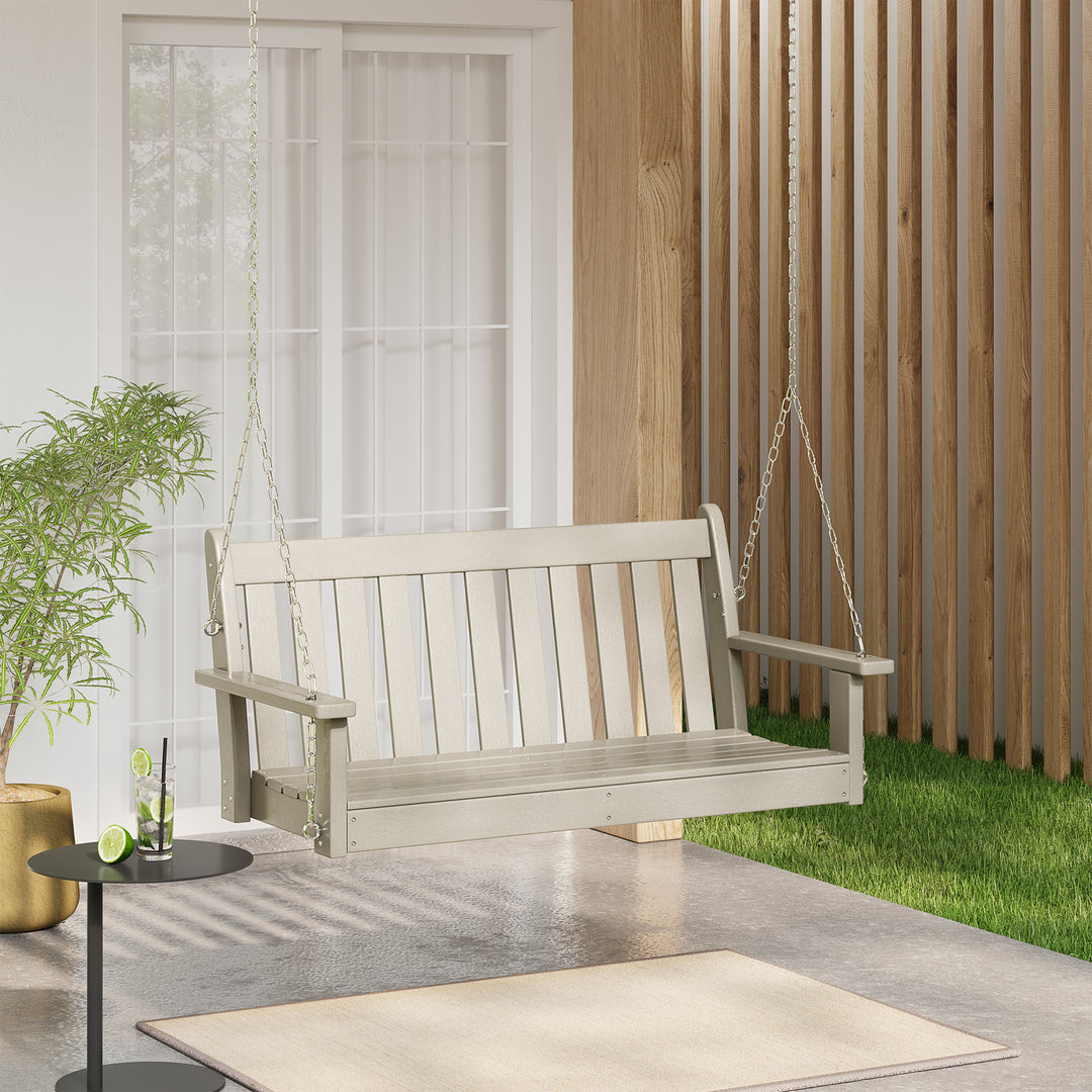 Malibu Outdoor Patio HDPE Hanging Front Porch Swing Bench