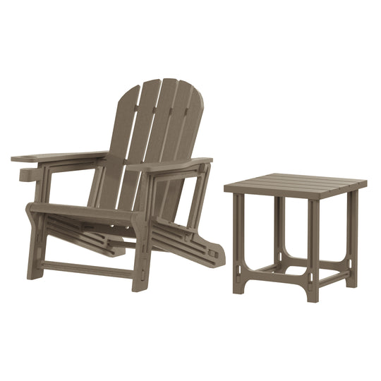 Azura 2-Piece HDPE Plastic Adirondack Patio Chair With 18" Side Table Set