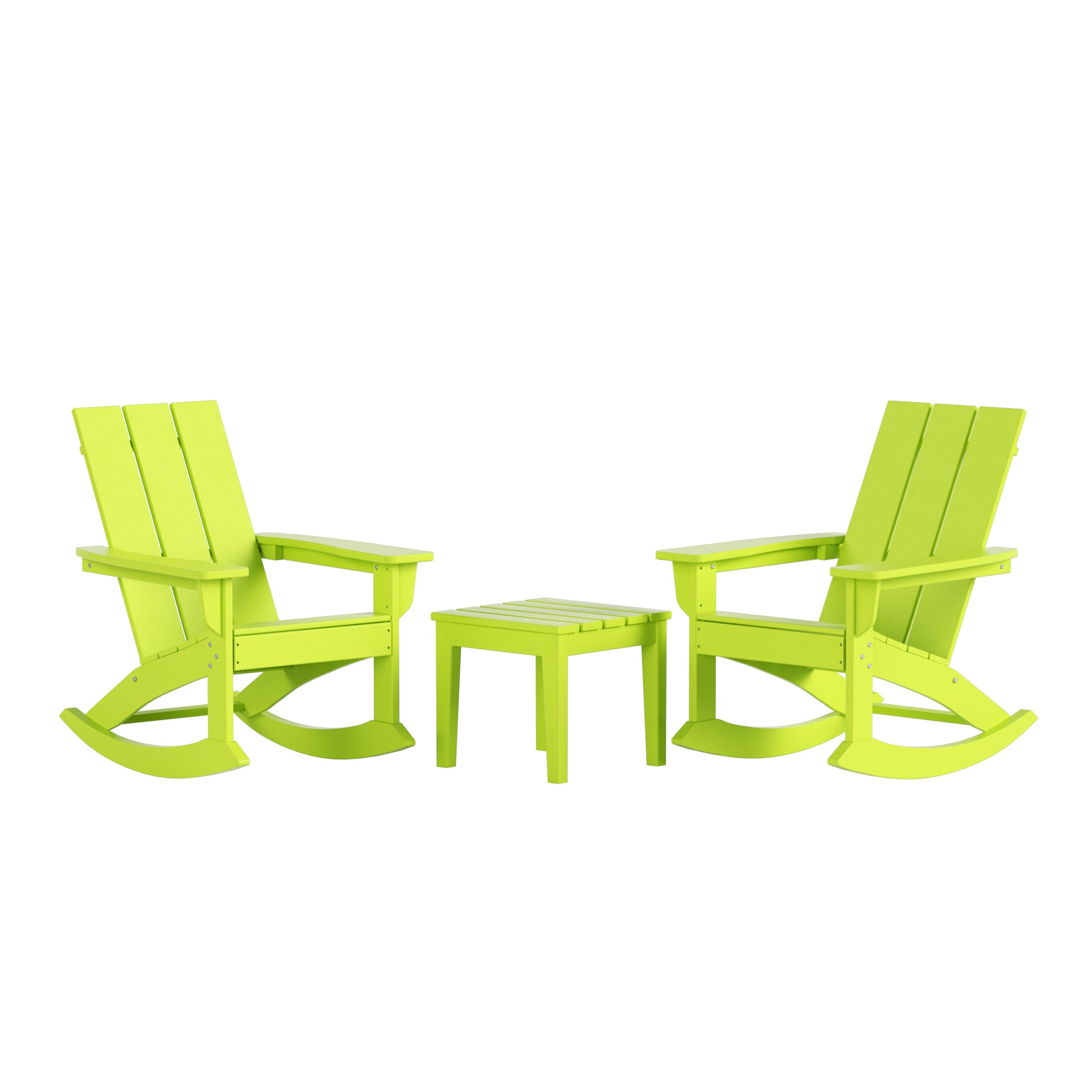 Ashore Modern Rocking Poly Adirondack Chair With Side Table 3-Piece Set