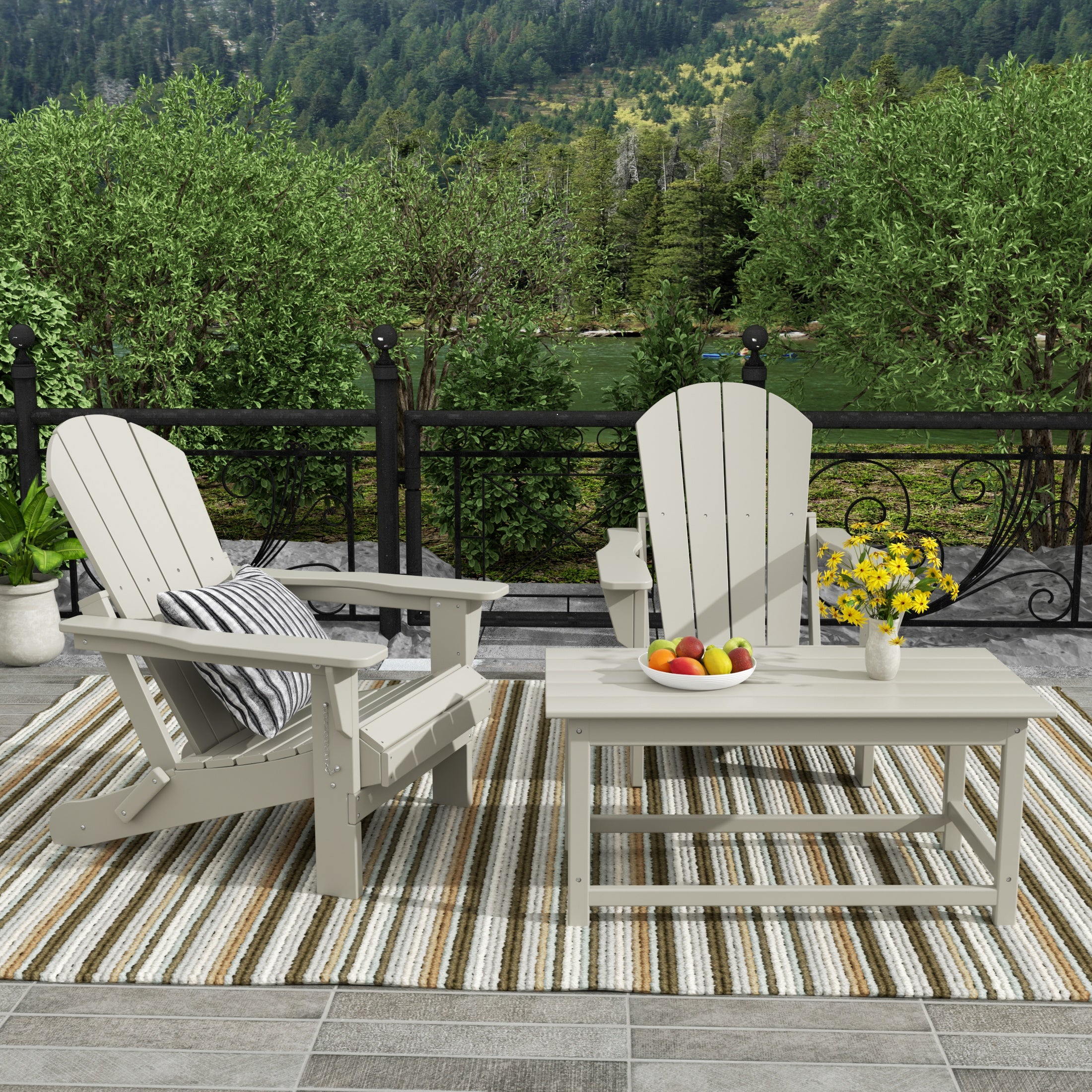 Malibu 3-Piece set Outdoor / Patio Poly Adirondack chair set with a Coffee table ( 2 seater )