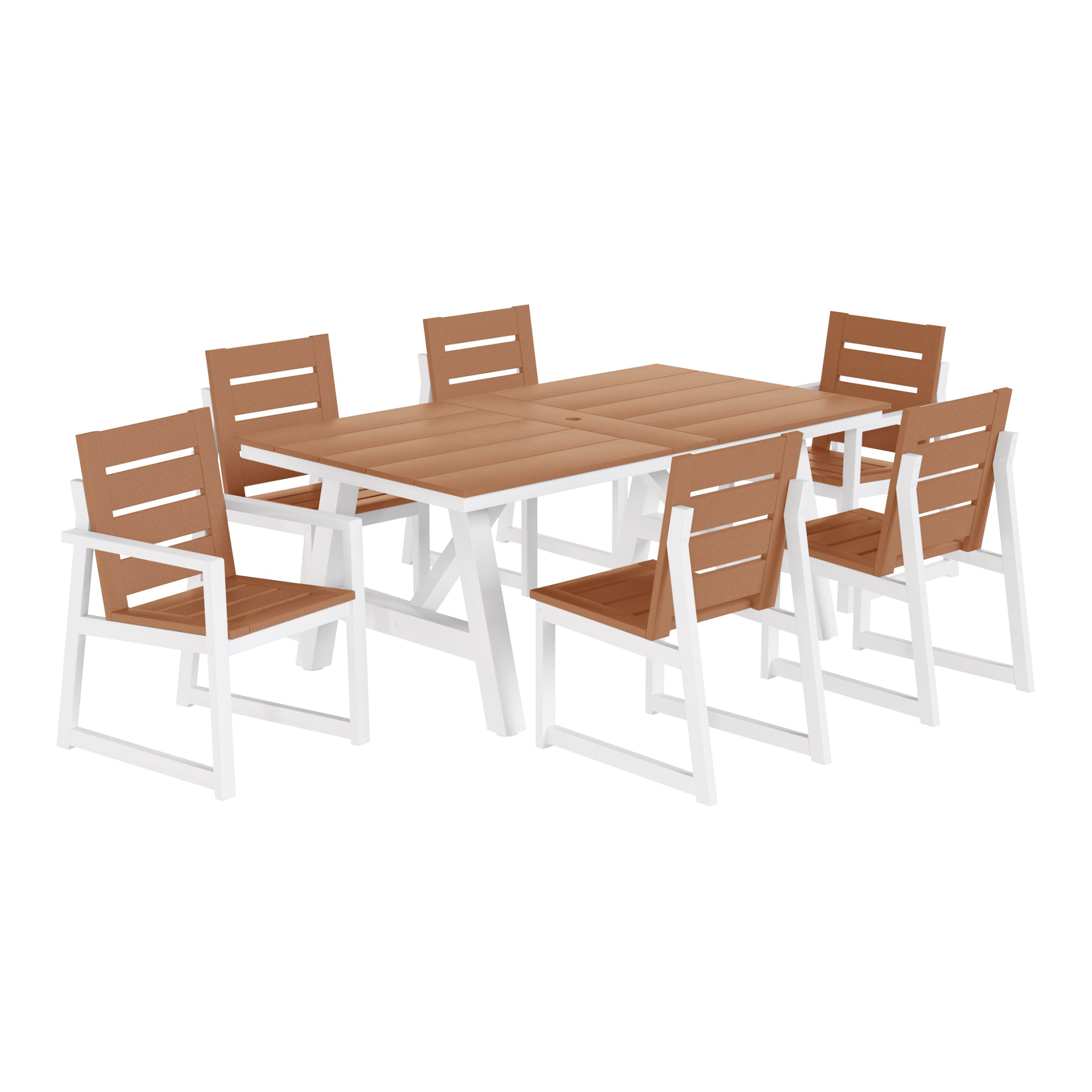 Cape May 7-Piece HDPE Outdoor Furniture Patio Dining Table With Umbrella Hole and Chairs Set For 6