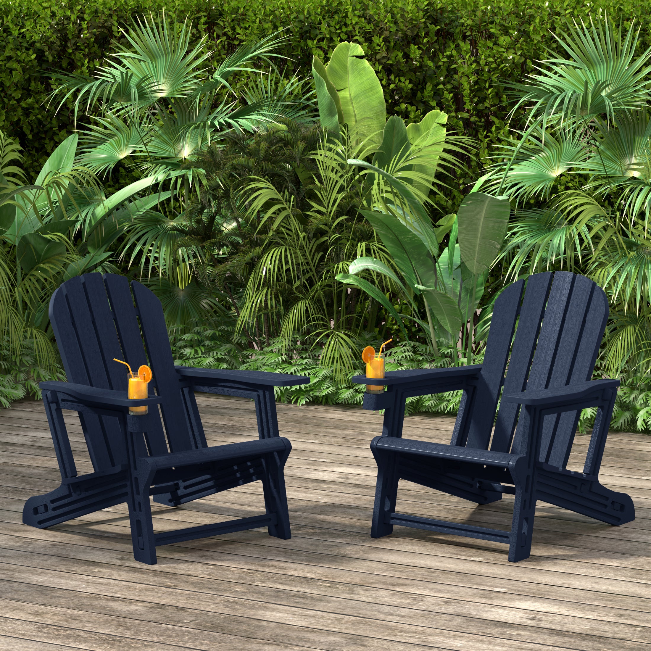 Azura Tool-Free Assembly Outdoor Patio HDPE Plastic Adirondack Chair with Cup Holder (Set of 2)