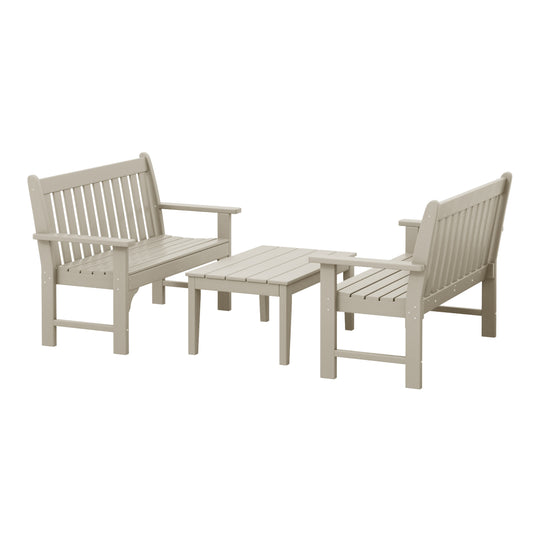 Malibu 3-Piece HDPE Outdoor Patio Furniture Couch and Coffee Table Set