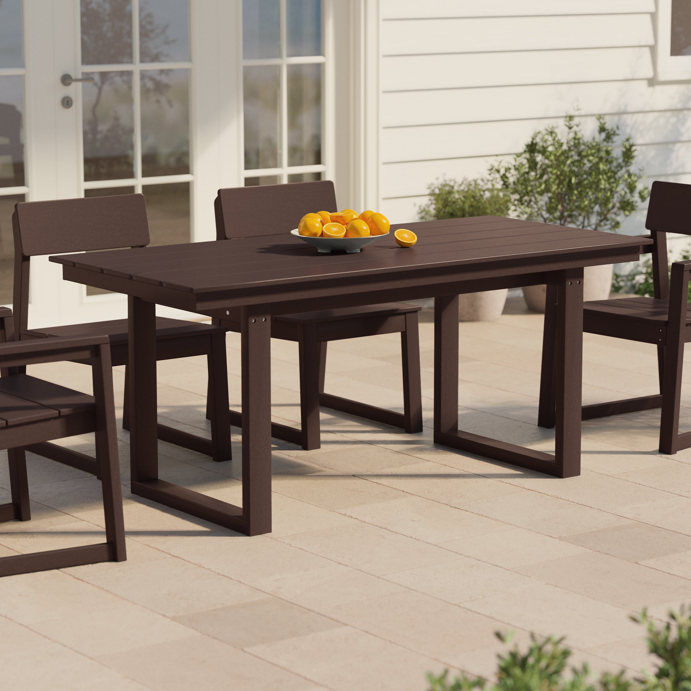 Paloma 68" Outdoor HDPE Modern Rectangular Patio Dining Table With Umbrella Hole