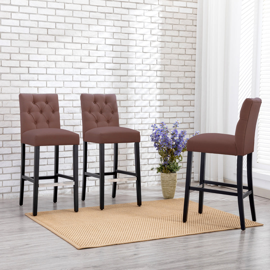 Hayes 29" Linen Fabric Tufted Bar Stool (Set of 3), Black