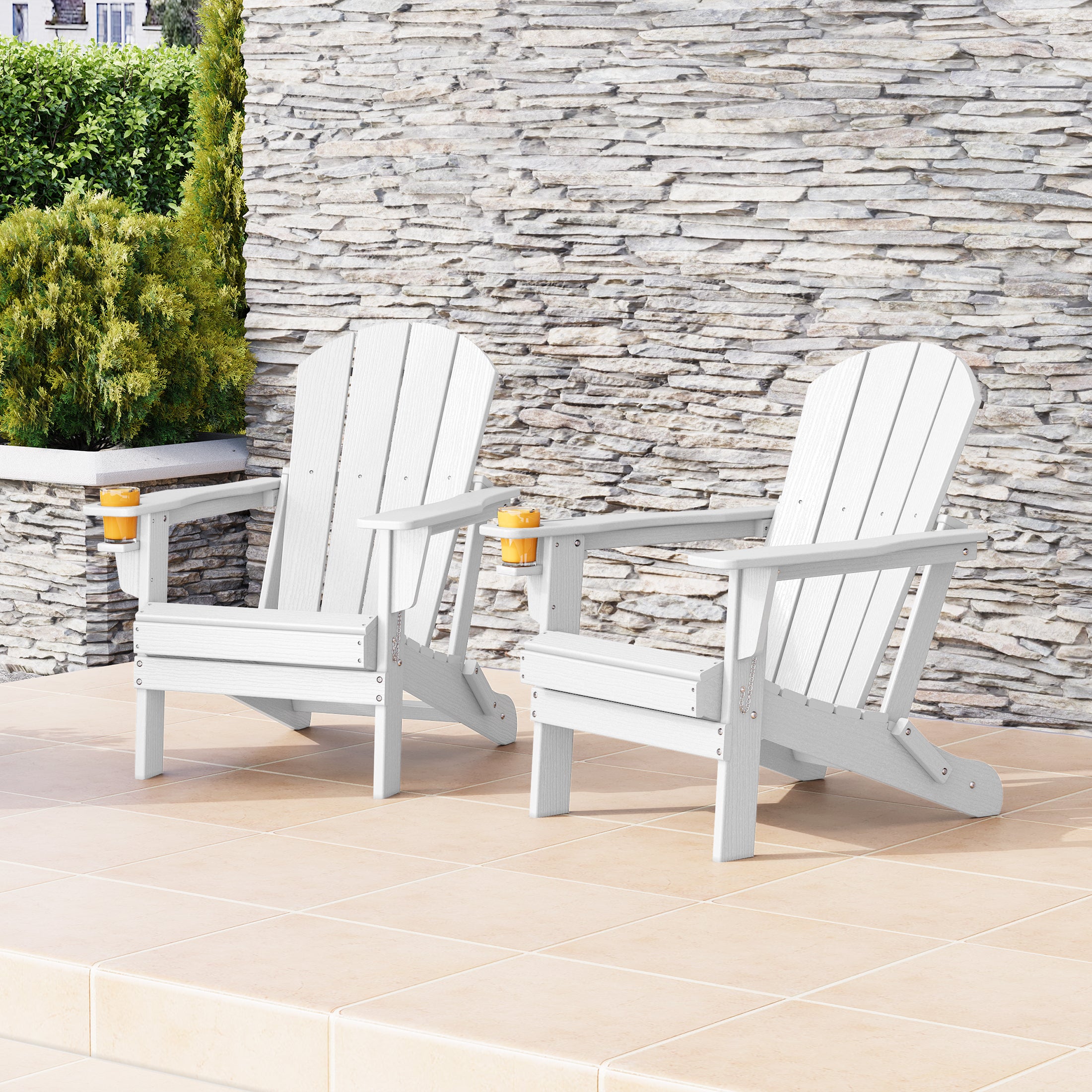 Nantucket Outdoor Patio HDPE Resin Folding Adirondack Chairs With Cup Holder and Phone Holder (Set of Two)